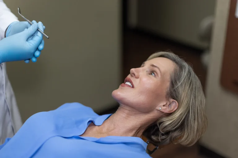 Reclined patient looking up during a hygiene appointment